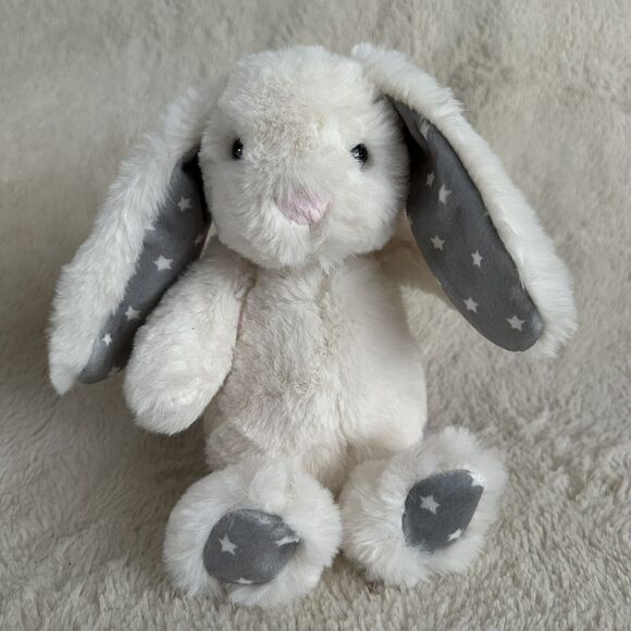 World's Softest Plush 9” Bunny White Rabbit Gray Feet Ears Stars Stuffed Animal - Picture 1 of 5